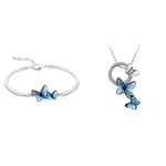 Yellow Chimes Swarovski Elements Blue Sterling-Silver Kaada Bracelet for Women + Yellow Chimes Crystals from Swarovski Blue Butterfly Designer Pendant for Women and Girls