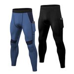 YUSHOW 2 Pack Compression Running Leggings Men Cool Dry Baselayer Gym Workout Tights Base Layer Pants with Pocket