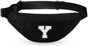 Birthday Gifts for Women Men,Personalized Fanny Pack Crossbody Bag Waist Pack with Initial Letter Patch,Christmas Gifts Cute Trendy Stuff for Daughter Sister Her,Black Y