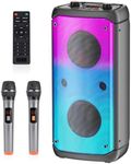 TAMPROAD Karaoke Machine with 2 Wireless Microphones, Portable Karaoke Machine for Adults & Kids, PA System with LED Lights, Karaoke Bluetooth Speaker Supports for TF Card/USB, AUX In, FM, REC,TWS
