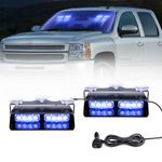 JMEST LEAD 2 in 1 Blue Windshield Dash Strobe Lights, 2PCS Front/Rear Car Windshield Strobe Recovery Lights, 16-LED 18 Modes Safety Flashing Warning Beacon Lights For Trucks Van Snowplow