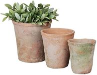 Home Deco London Aged Round Terracotta Plant Pots Set of rustic planters suitable for outdoors ideal for herbs