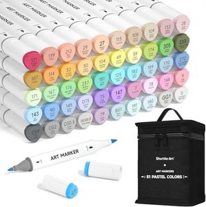 Shuttle Art Feutre à Alcool Pastel, 50 Couleurs, à Double Pointe avec 1 Mélangeur et 1 Etui de Rangement, Marqueurs de Dessin Parfait pour Animation Art Esquisse Manga