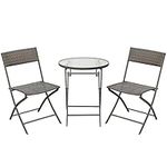 Outsunny 3 Pieces Rattan Bistro Set, Patio Balcony Furniture Includes 2 Folding Rattan Chair & Glass Coffee Table for Garden, Balcony, Outdoor, Brown