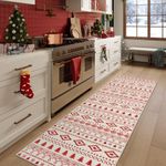 Lahome Christmas Red Runner Rug,2.5x8 Kitchen Runner Rug Washable Non-Slip Moroccan Soft Entryway Rug Runner 8ft Carpet Runner Farmhouse Snowflake Tribal Bedroom Hallway Runners