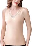 Flygo Women's Winter Shirts Long Sleeve Sleeveless V-Neck Fleece Lined Baselayer Tank Tops (Medium, Sleeveless Nude)