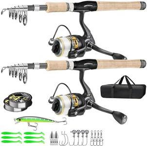 2PCS Fishing Pole Combo,Carbon Fiber Fishing Pole ，12 +1 Shielded Bearings Stainless Steel BB Spinning Reels Fishing Carrier Bag for Travel Saltwater Freshwater (6.9FT)