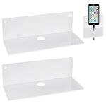 Set of 2 Acrylic Floating Wall Shelves,Modern Wall Shelves Small Adhesive Display Shelf for Bedroom Bathroom Kitchen Living Room Office Playroom (White)