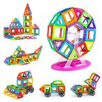 AMOSTING Magnetic Blocks Building Tiles Preschool Educational Construction Stacking Toys for 3 Years Old and Up Toddlers Boys & Girls with Ferris Wheel Stem Set & Car Wheels-100PCS