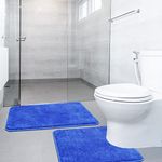 SOANNY 2 Piece Non-Slip Bath Mat Set, Luxury Thick Microfiber Shaggy Bathroom Rugs, 50 X 80 CM Soft Plush Shower Rug & 50 X 50 Toilet Pedestal Mat, Machine Washable, Absorbent, Blue