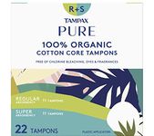 Tampax Pure Cotton Tampons, Contains 100% Organic Cotton Core, Regular/Super Absorbency, 22 Ct, Unscented