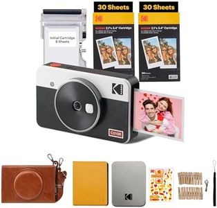 KODAK Mini Shot 2 Retro 4PASS 2-in-1 Instant Digital Camera and Photo Printer (2.1x3.4 inches) Initial 8 Sheets + 60 Sheets Gift Bundle, White