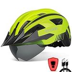 VICTGOAL Bike Helmet for Adult Men Women, Bicycle Helmet with Magnetic Goggles & Detachable Sun Visor & LED Rear Light, Mountain Bike Helmet for Cycling (L: 22.4-24 inch (57-61 cm), Yellow)