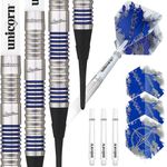 Unicorn Soft Tip Darts Set | Gary 'The Flying Scotsman' Anderson Silver Star | 80% Natural Tungsten Barrels with Blue Accents | 18 g