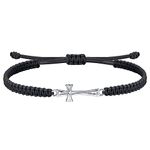 J.Endéar Cross Bracelet 925 Sterling Silver, Handmade Filigree Bracelet for Women Teenage Girls, Religious Christian Sprit Inspirational Bracelet Amulet Gift, Black