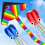 TOY Life Kites for Kids Easy to Fly - 3 Pack Kids Kites - Large Rainbow Delta Kite and 2 Giant Octopus Kite - Kite for Kids Ages 4-8 - Flying Kites for Children - Kites for The Beach - Easy Fly Kites