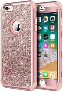 Hython Compatible with iPhone 6/6s Case, Heavy Duty Full-Body Defender Protective Case Bling Glitter Sparkle Hard Shell Hybrid Shockproof Rubber Bumper Cover for iPhone 6 and 6s 4.7-Inch, Rose Gold