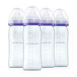 Lansinoh Anti-Colic Glass Baby Bottles for Breastfeeding Babies, 8 Ounces, 4 Count Bottles for Feeding, Baby Essentials, Includes 4 Medium Flow Nipples, Size M