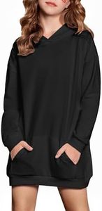 Arshiner Girls Long Sleeve Hoodies Black Uniform Pullover Sweatshirt with Pocket Size 13-14Y