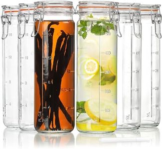 Huichuiero 20 oz Glass Jars with Airtight Lids for Vanilla Extract, 6 Pack Glass Juice Bottles with 2 Measurement Marks, Glass Food Storage Canister Set For Beans, Spice, Tea, Drink, Milk. 600ML