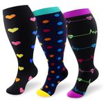 TRIITECH 3 Pair Plus Size Compression Socks for Women and Men,20-30mmHg Wide Calf Knee High Compression Stockings for Circulation