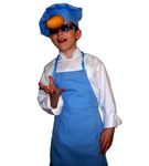 CHEFSKIN Small Children Kids Saphire Blue Aqua Chef Set Apron & Adjustable Hat Quality Lite