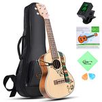 Hricane Concert Ukulele 23 Inch Spruce Flower Top Sapele Professional Ukeleles for Beginners with Bag & Digital Tuner & Strap & 4 Strings Set & Pick & Cleaning Cloth