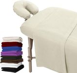 LONDON LINENS Extra Thick 3 Piece Set Massage Table Sheets Set - 100% Natural Cotton Flannel - Includes Massage Table Cover, Massage Fitted Sheet, and Massage Face Rest Cover (Natural)- Pack of 2