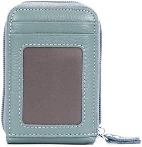 JIUFENG RFID Blocking Card Wallet Genuine Leather Credit Card Cases Cowhide Zipper Coin Purses for Women Men (Light Blue)