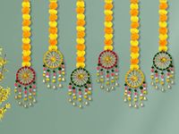 JH Gallery Handmade Artificial Marigold Fluffy Flowers with Ring Bell Hanging Latkan Toran For Home | Festival | Wedding | Temple Pooja Room Decoration (Pack of 6)