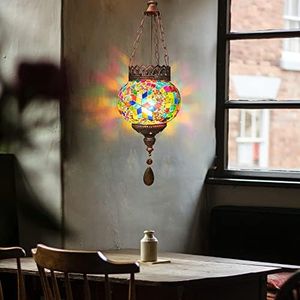 Artpad Mediterranean Style Turkish Moroccan Oval Pendant Light Decoration Handmade Glass Shade Restaurant Bar Coffee Living Room E27 Mosaic Single Chain Ceiling Hanging Light