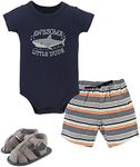 HUDSON BABY Unisex Baby Cotton Bodysuit, Shorts and Shoe Set, Shark, 9-12 Months