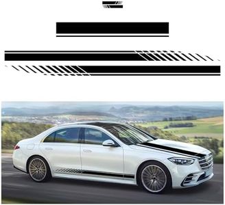 Dickno 5 PCS Car Hood Stripe Sticker, Vinyl Modified Rearview Mirror Decals, Racing Sports Auto Body Side Sticker Decoration, Universal Exterior Stickers for Skirt Roof Bumper (Small, Black)