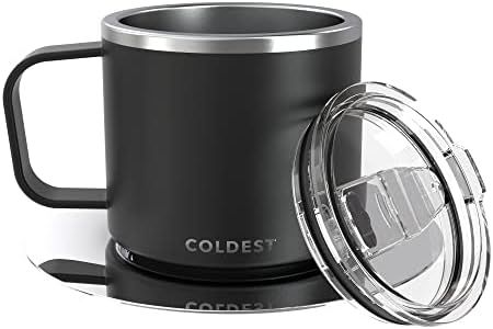 The Coldest Water Stackable Insulated Espresso Cup with Saucer - Insulated Triple Wall Stainless Steel Travel Double Shot Espresso Coffee Mug with Sliding Lid (4 oz, Stealth Black)