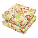 Topotdor Patio Chair Cushion for Outdoor Furniture,24"x24" Waterproof Replacement Outdoor Seat Cushions for Patio Furniture,3-Year Color Fastness Sofa Couch Chair Pads with Ties 2 Pack,Flower Beige