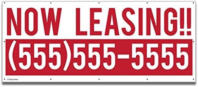 VictoryStore Banner - Custom Business Vinyl Banner, "Now Leasing" with Custom Phone Number, Size 30 Inch x 72 Inch