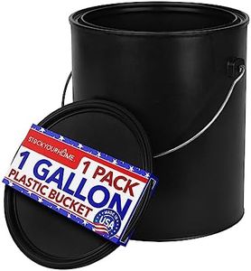 1 Gallon Plastic Paint Bucket (Black) - Triple Lock Airtight Seal - Minimizes Skimming - Rust Proof - Odor & Chemical Resistant - 128 Fl Oz All-Plastic Paint Can with Metal Handle - Stock Your Home