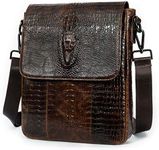 NIUCUNZH Leather Flap Messenger Bag for Men Small Crossbody Shoulder Bag,Novelty Crocodile Embossed Coffee