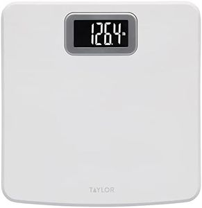 Taylor Precision Products Digital Bath Scale for Body Weight, Contains a Durable Glass Core for extra strength, 11.8 x 11.8 inch Bright White Platform with Silver Bezel Accents, 400 LB, White