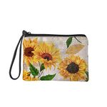 Jeiento Yellow Sunflower Women Travel Toiletry Pouch Wristlet Makeup Bag Waterproof Clutch Cosmetic Bag Multi-Functional