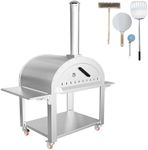 GAOMON 46 Inch Pizza Oven Outdoor,Wood Fire & Propane Gas Dual Fuel with Wheels and Accessories in Stainless Steel for Restaurant, Backyard, Garden, Patio, Camping, Silver