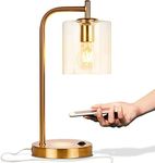 Brightech Elizabeth Table Lamp with Wireless Charging Pad and USB Port, Bedside Reading Lamp, Vintage Brass Gold Desk Lamp, Nightstand Lamp with LED Bulb for Bedroom, Living Room, Office