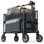 TIMBER RIDGE 300L Extra Large Collapsible Folding Wagon Carts with Brake, Heavy Duty Outdoor Camping Utility Wagons with Extended Height, Adjustable Handle, Cup Holders, Side Bag (Gray)