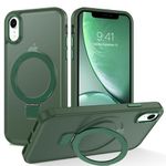 DUEDUE Magnetic Case Compatible with iPhone XR Phone Case,iPhone XR Case MagSafe with Ring Holder Stand Translucent Matte Shockproof Protective Bumper Cover Cases for iPhone XR 6.1 inch,Green