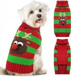 KUTKUT Dog Christmas Sweater Cute Striped Elk Dog Knitted Pullover for Small Medium Large Dogs Cats Warm Xmas Puppy Knit Jumper New Year Fall Winter Dog Clothes Outfits (SIZE: L)