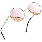 Joopin Vintage Lennon Round Sunglasses Man - Polarised UV400 Protection Metal Frame Retro Circle Sunglasses for Women and Men (Gold Frame Pink Lens)