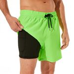 BRISIRA Mens Swim Trunks Swim Shorts for Men Quick Dry 5 inch Inseam Beach Shorts with Compression Liner Zipper Pocket