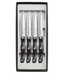 CUTCO #2065 set of 4 Model 2159 Steak Knives with Classic Dark Brown handles (often called "Black")..............each in a factory-sealed plastic bag inside attractive black CUTCO gift box..............Double-D® serrated 440A High-Carbon, Stainless Steel blades