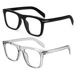 NIDOVIX Trendy Square Blue Light Blocking Glasses for Men Women, Fashion Frame Non-prescription Computer Glasses (Black+Transparent Grey)