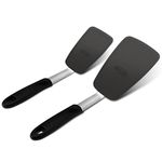 Unicook 2 Pack Flexible Silicone Spatula Flipper, Silicone Kitchen Cooking Utensil Set, Ustensile de Cuisine Turner 600F Heat Resistant, Ideal for Flipping Eggs, Burgers, Crepes and More, Black